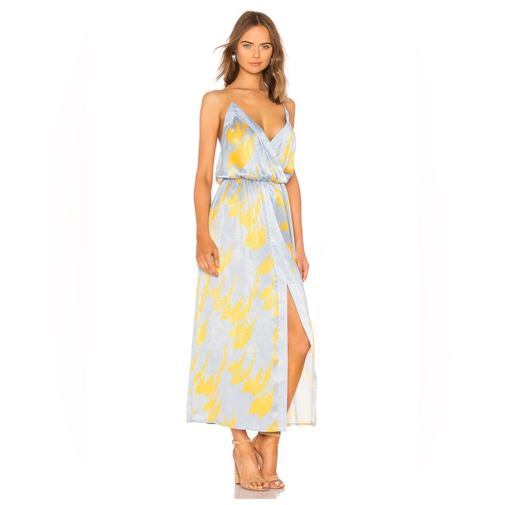 House of Harlow 1960 Light Blue and Yellow Wrap Maxi Dress